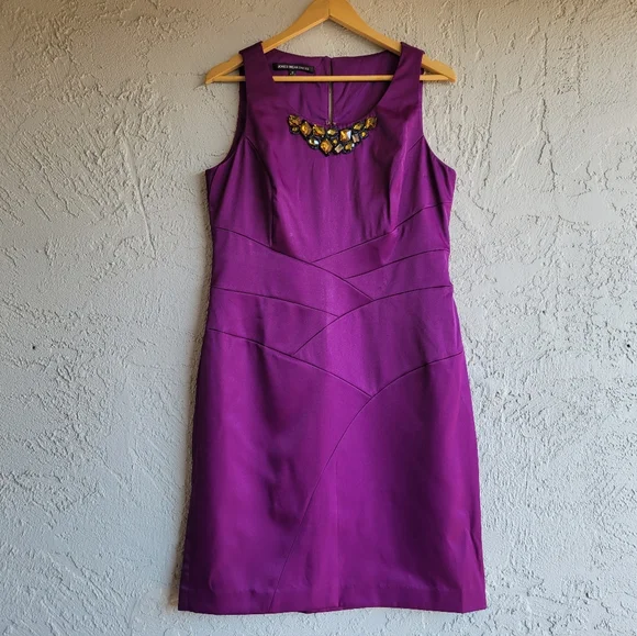 Jones Wear | Dresses | Vintage Satin Purple Kneelength Cocktail Dress  Stones On The Round Neck Sz2 | Poshmark